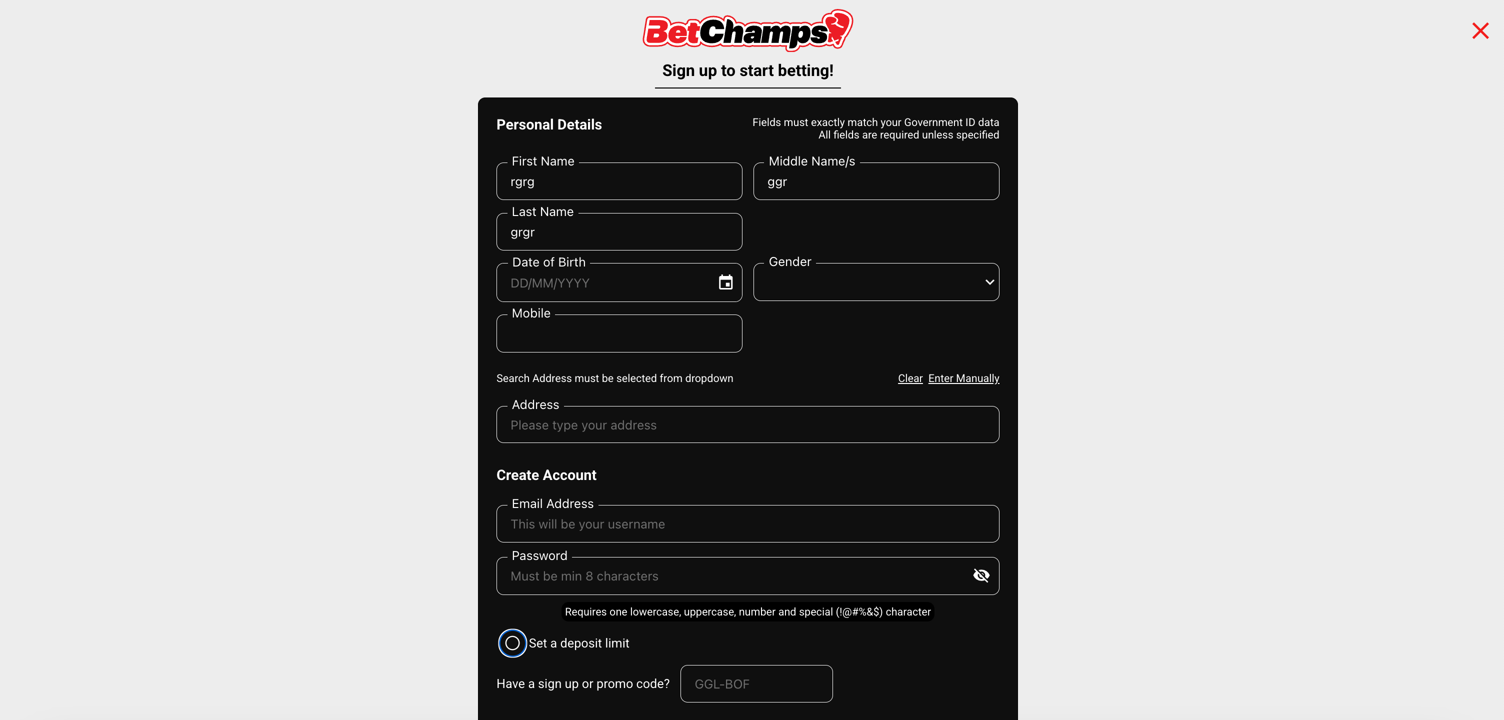 BetChamps Sign Up